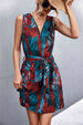 Printed Zip Detail Belted Sleeveless Dress -BazaarBey - www.shopbazaarbey.com