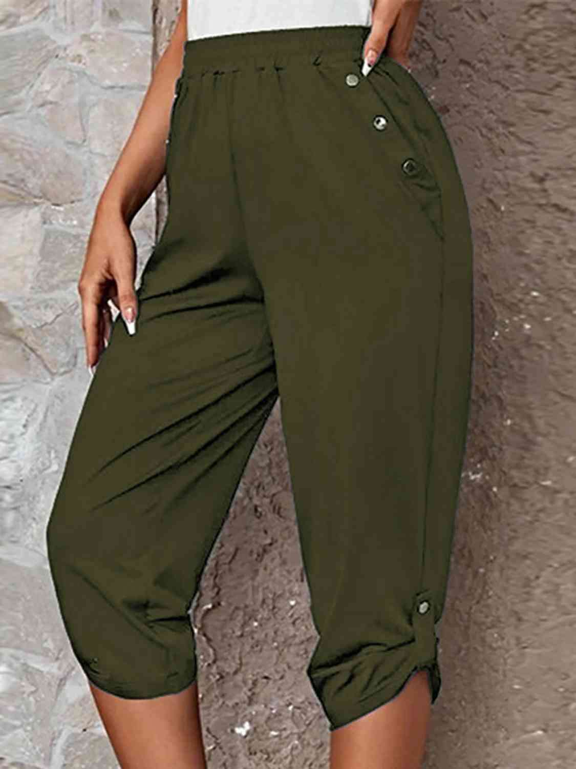 Full Size Roll-Tab Capris Pants Bazaarbey