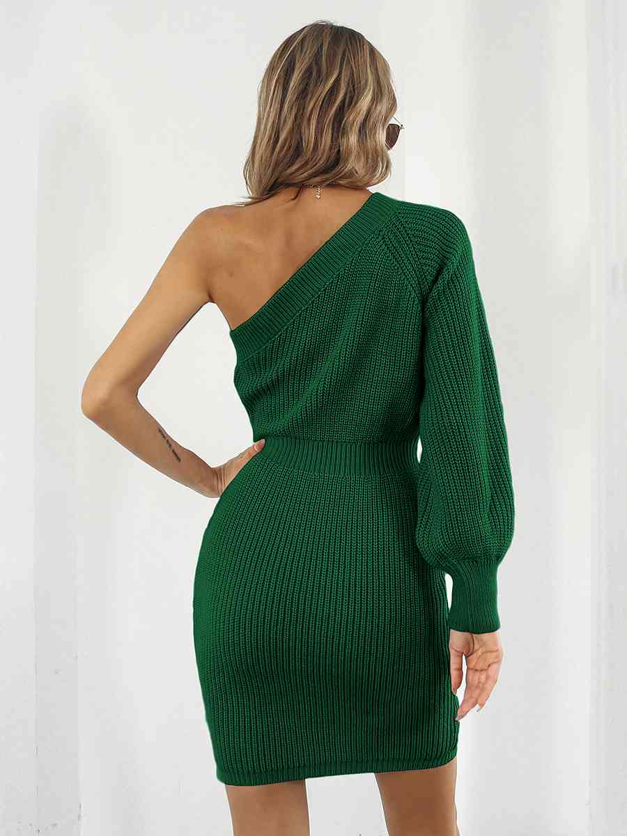 One-Shoulder Mini Sweater Dress Bazaarbey