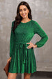 Round Neck Tie Front Long Sleeve Dress -BazaarBey - www.shopbazaarbey.com