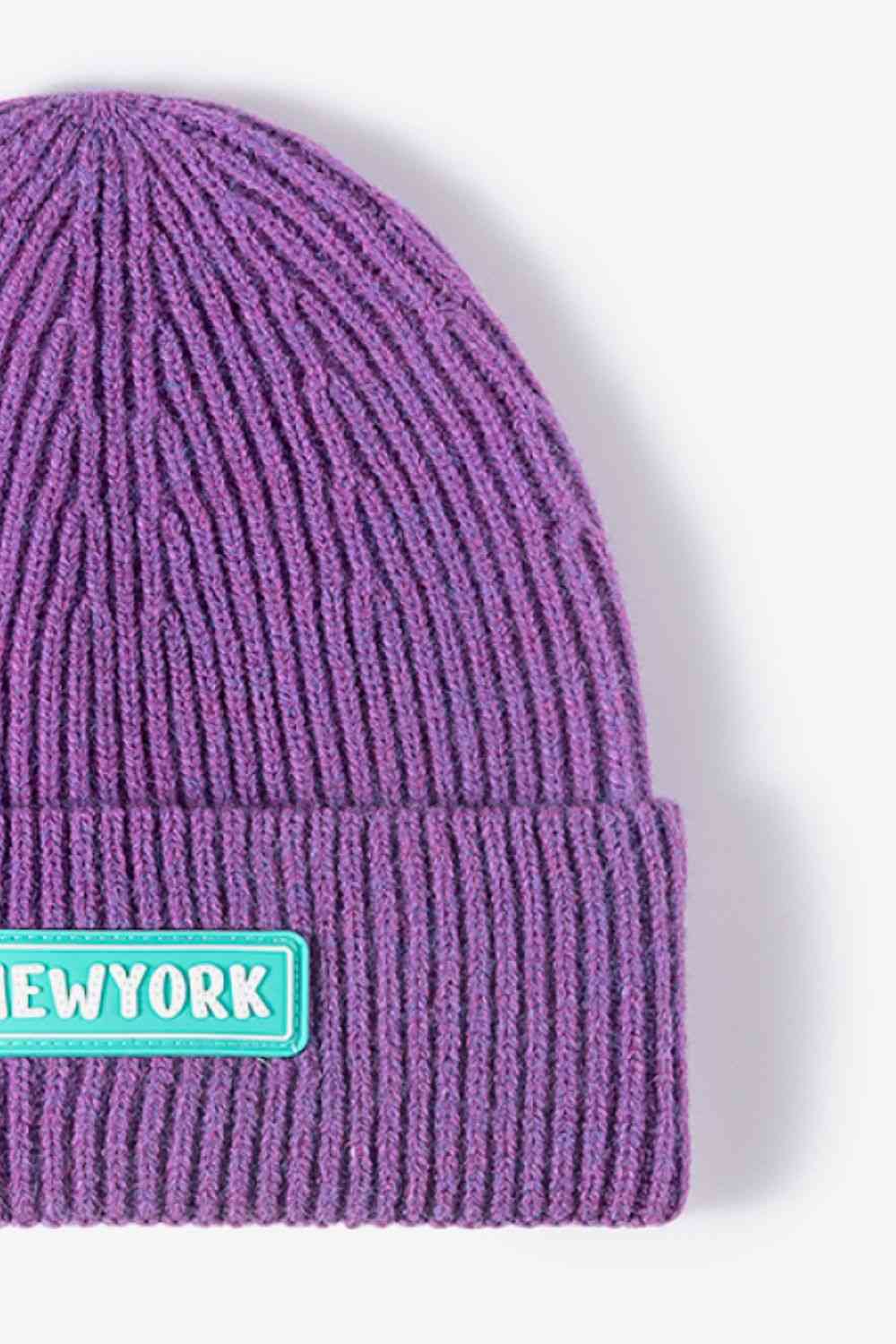 NEWYORK Patch Rib-Knit Cuffed Beanie Trendsi