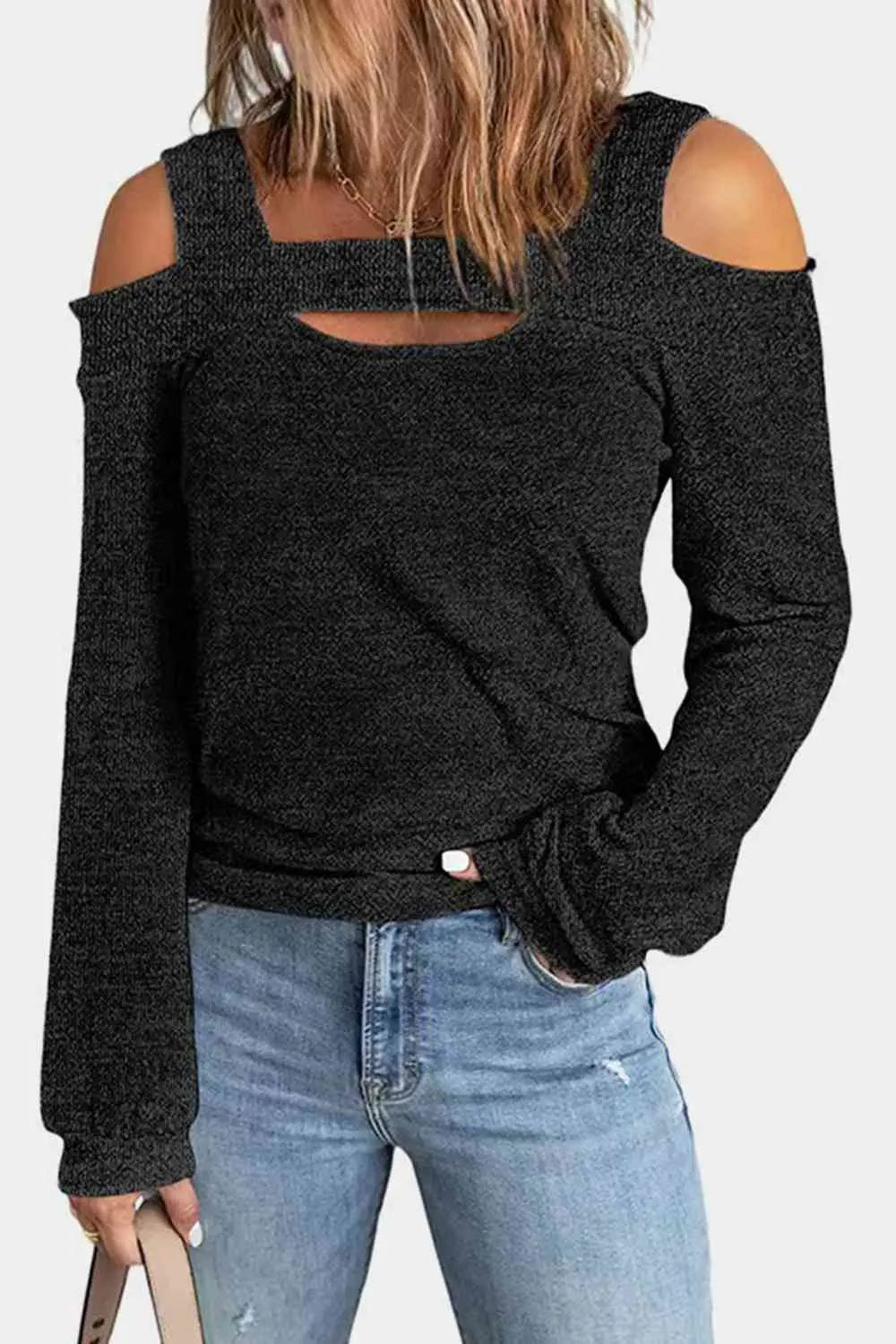 Full Size Cutout Cold Shoulder Blouse Trendsi