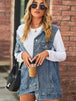 Collared Neck Sleeveless Denim Top with Pockets Bazaarbey