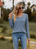 Ribbed V-Neck Long Sleeve Tee Trendsi