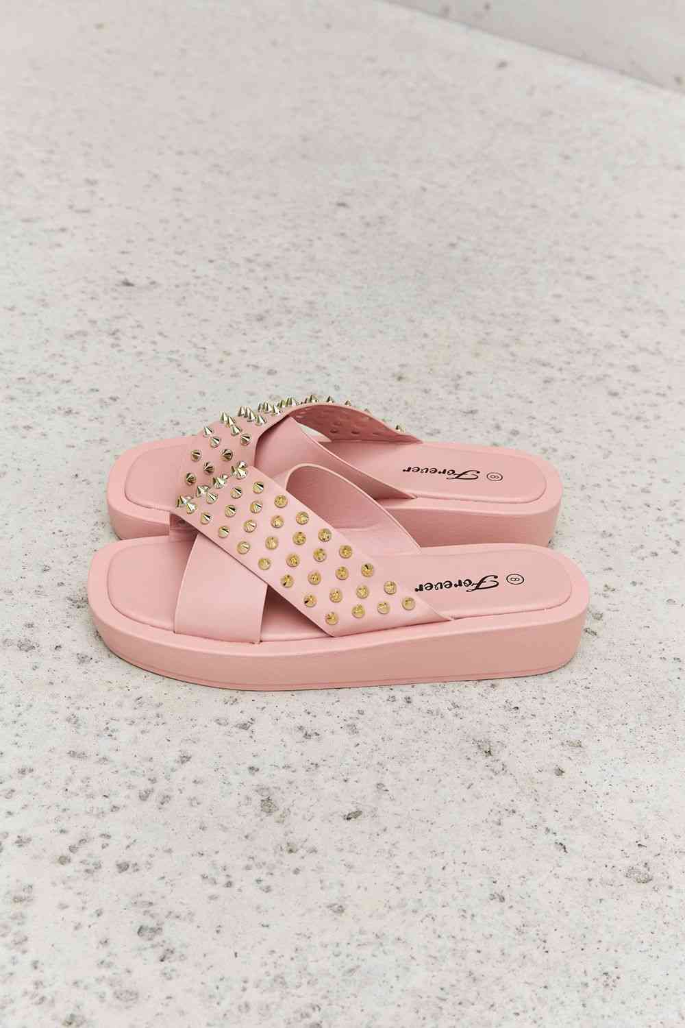  Studded Cross Strap Sandals in Blush Trendsi