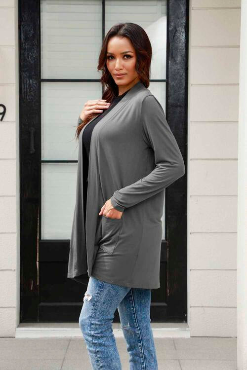    Long Sleeve Cardigan with Pockets Trendsi