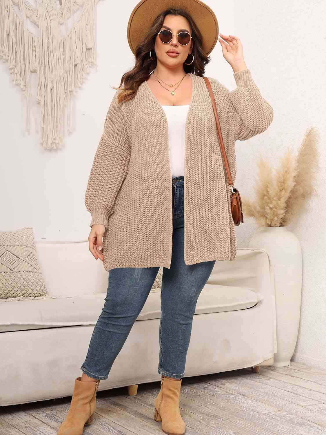   Dropped Shoulder Knit Cardigan Trendsi