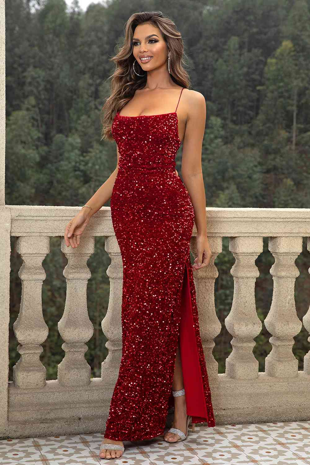 Sequin Backless Split Maxi Dress Bazaarbey