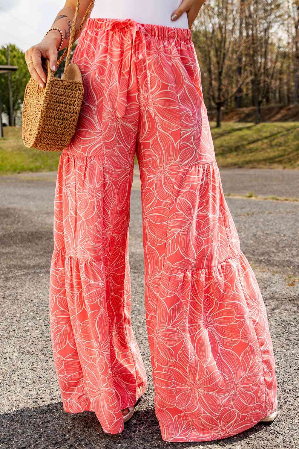 Floral Tiered Wide Leg Pants Bazaarbey