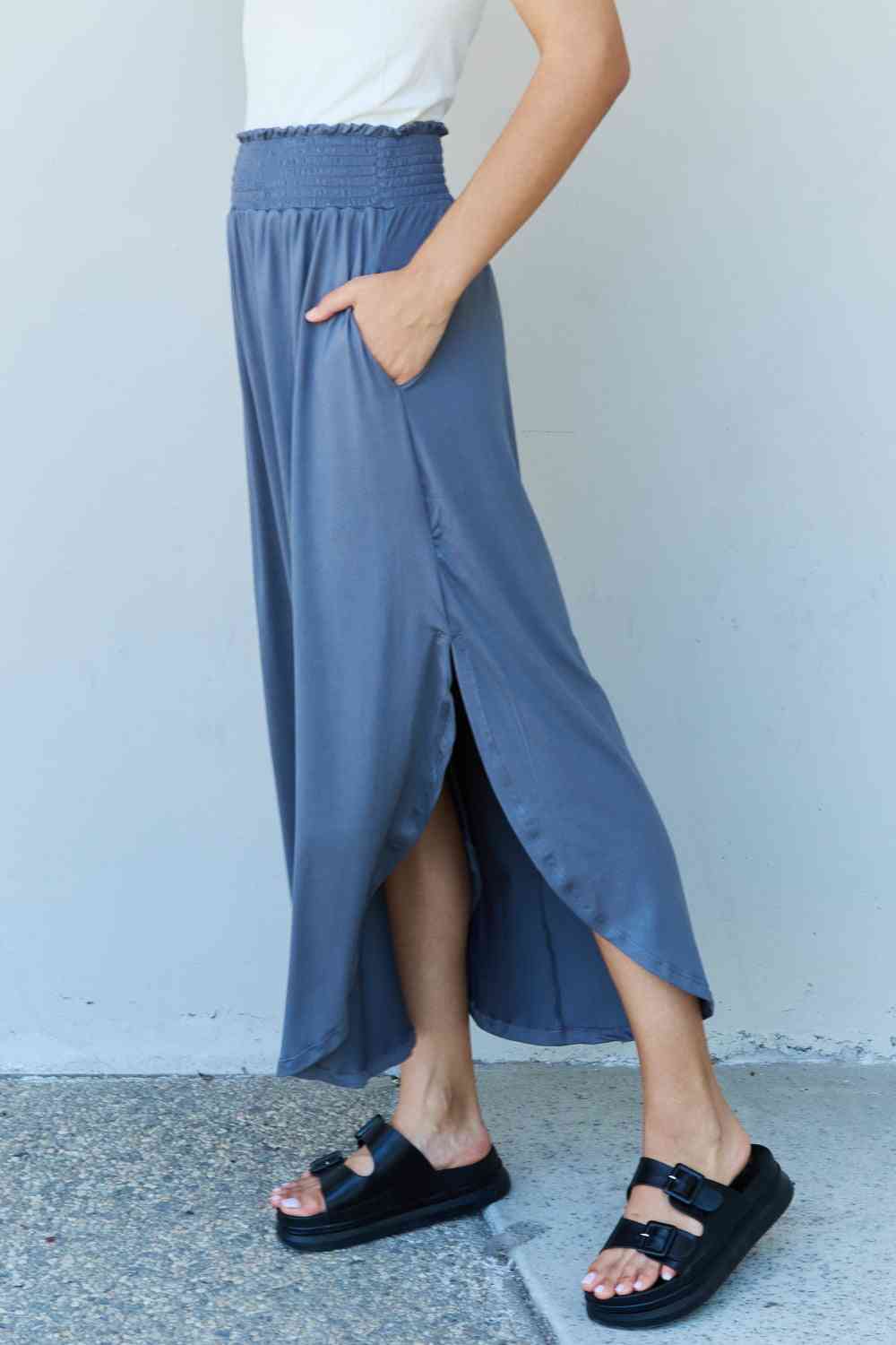  Comfort Princess Full Size High Waist Scoop Hem Maxi Skirt in Dusty Blue Trendsi