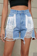 Fringe Trim Distressed Denim Shorts with Pockets Bazaarbey