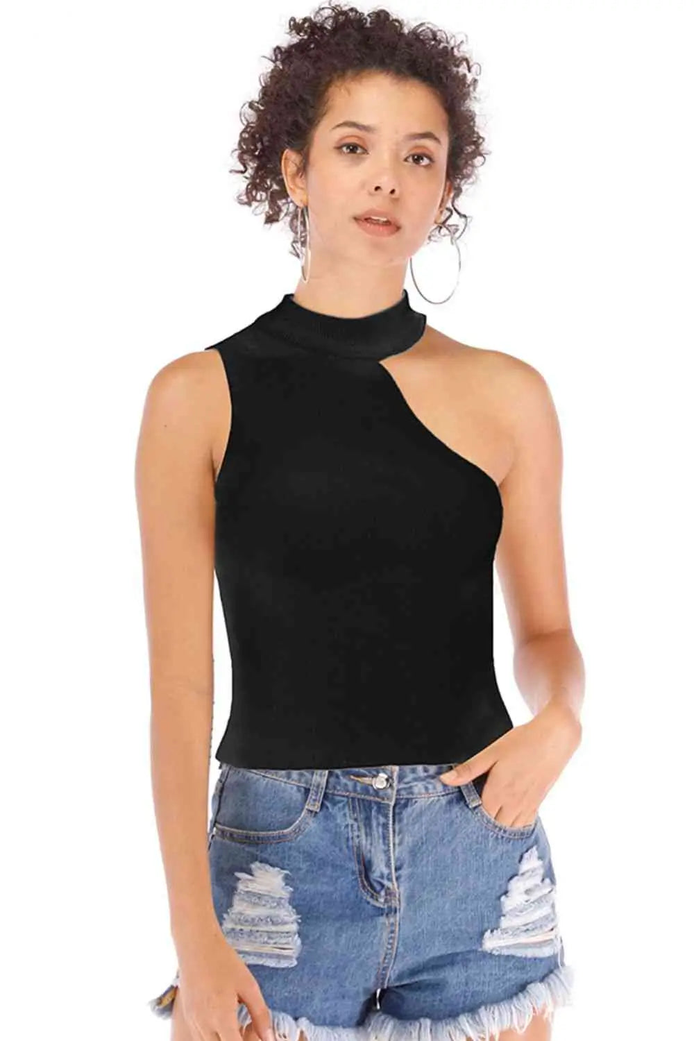 Asymmetrical Sleeveless Rib-Knit Top Trendsi