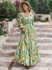 Printed Tie Neck Long Sleeve Maxi Dress Bazaarbey