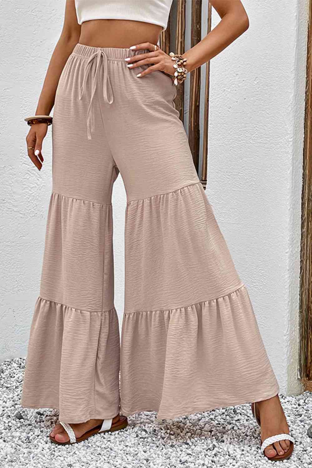 Drawstring Waist Tiered Flare Culottes Bazaarbey