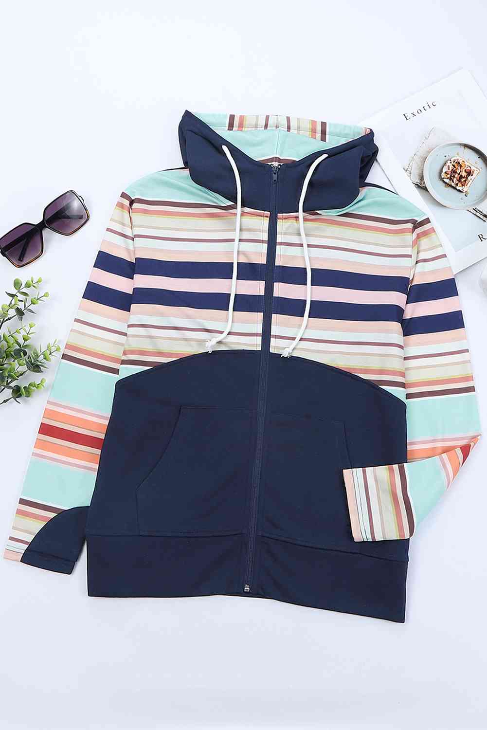  Striped  Zip Up Jacket Trendsi