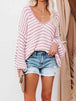 Striped Drop Shoulder V-Neck Sweater Bazaarbey