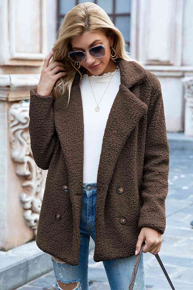 Full Size Lapel Collar Sherpa Coat Trendsi