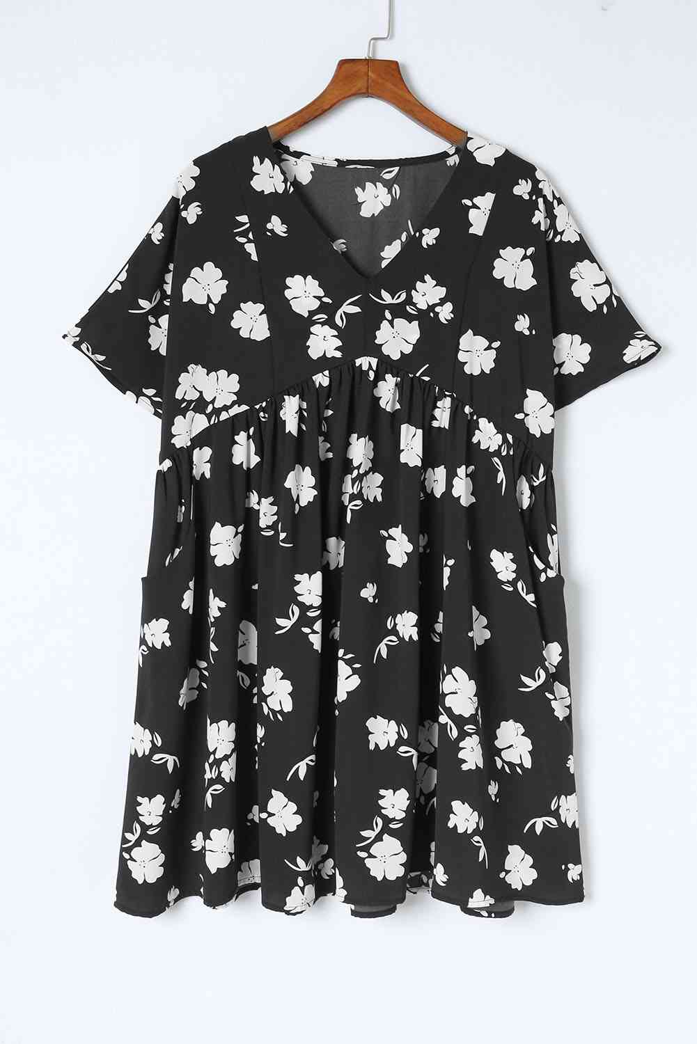 Floral V-Neck Pocket A-Line Dress -BazaarBey - www.shopbazaarbey.com