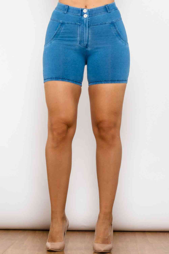 Full Size Buttoned Skinny Denim Shorts Bazaarbey