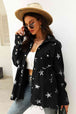 Collared Neck Star Print Long Sleeve Denim Jacket Bazaarbey