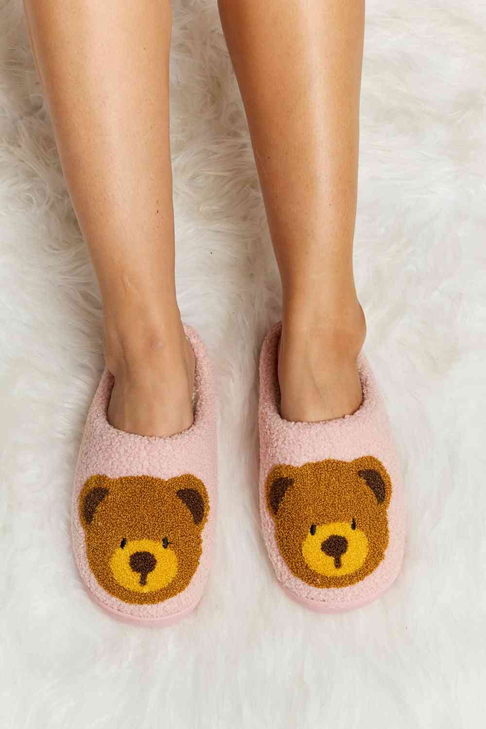 dy Teddy Bear Print Plush Slide Slippers Trendsi