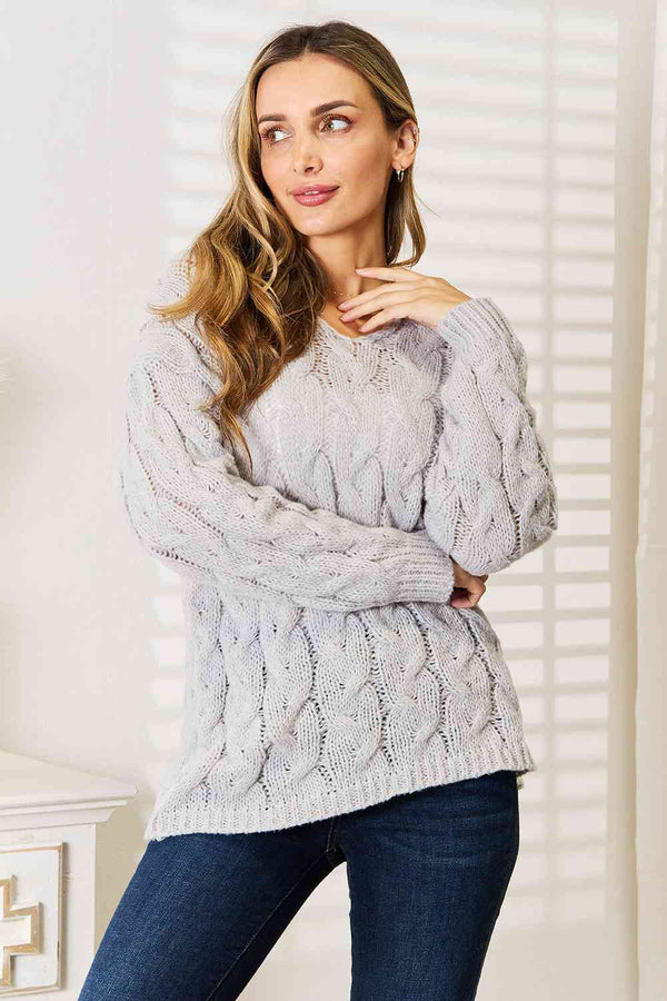 Woven Right Cable-Knit Hooded Sweater Bazaarbey