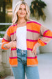 Ribbed Striped Open Front Long Sleeve Cardigan Trendsi