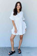 Ninexis Out Of Time Full Size Ruffle Hem Dress with Drawstring Waistband in White Bazaarbey