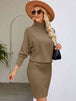 Turtle Neck Long Sleeve Ribbed Sweater Dress Bazaarbey