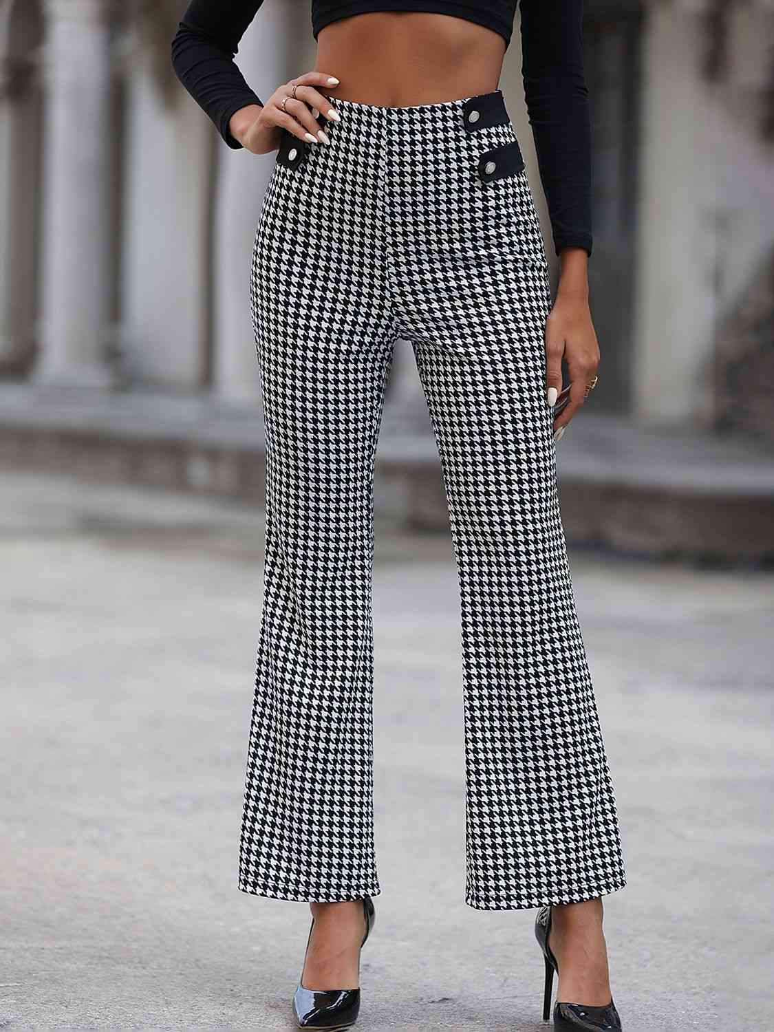 Houndstooth High Waist Flare Pants Bazaarbey