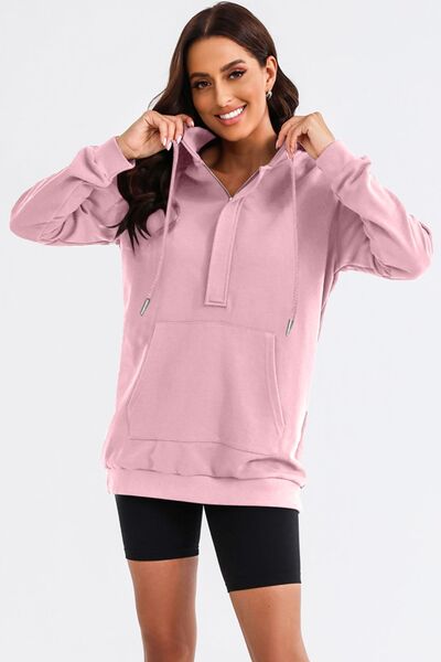 Drawstring Half Zip Hooded Dress -BazaarBey - www.shopbazaarbey.com