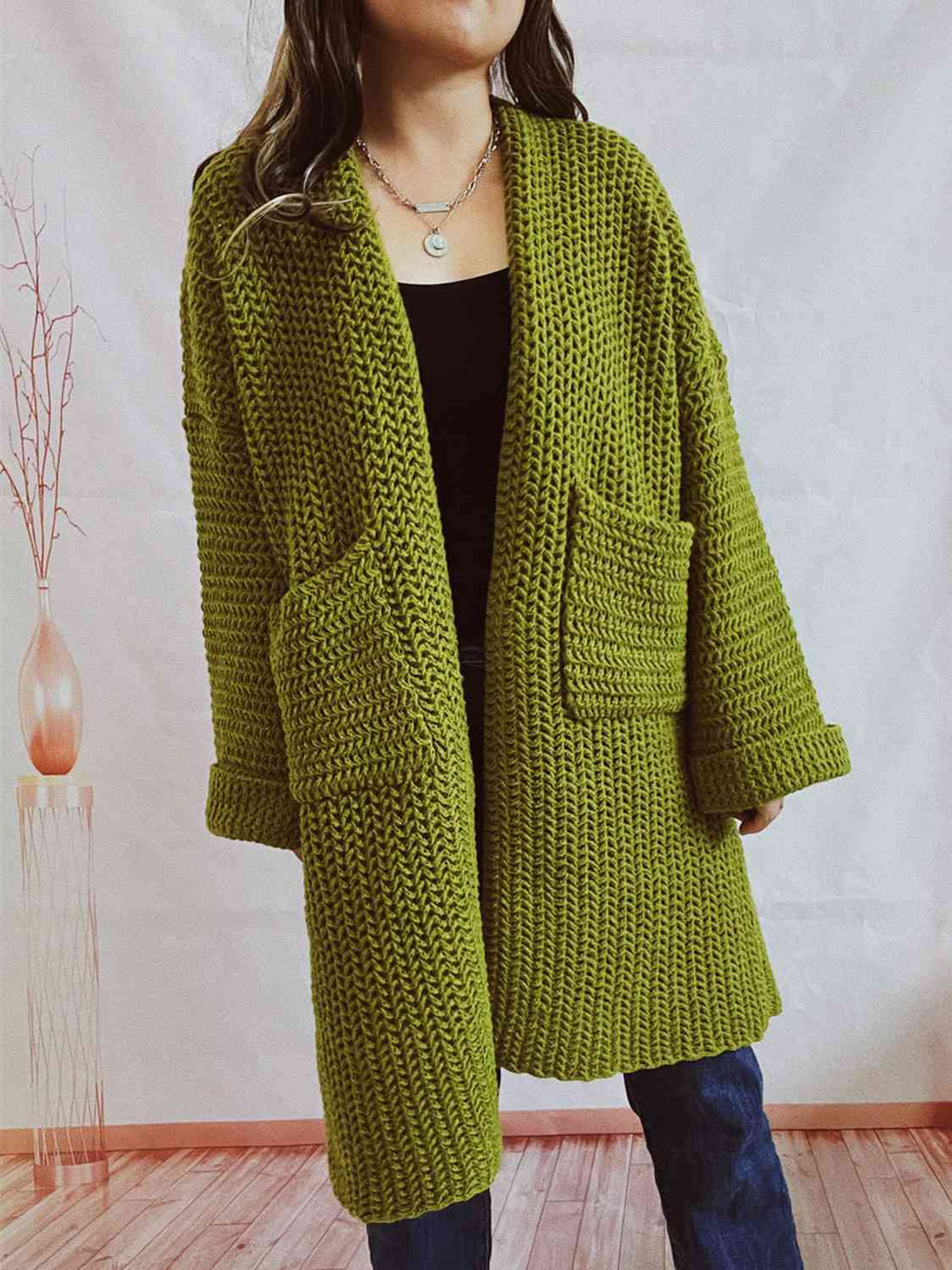  Long Sleeve Cardigan with Pockets Trendsi