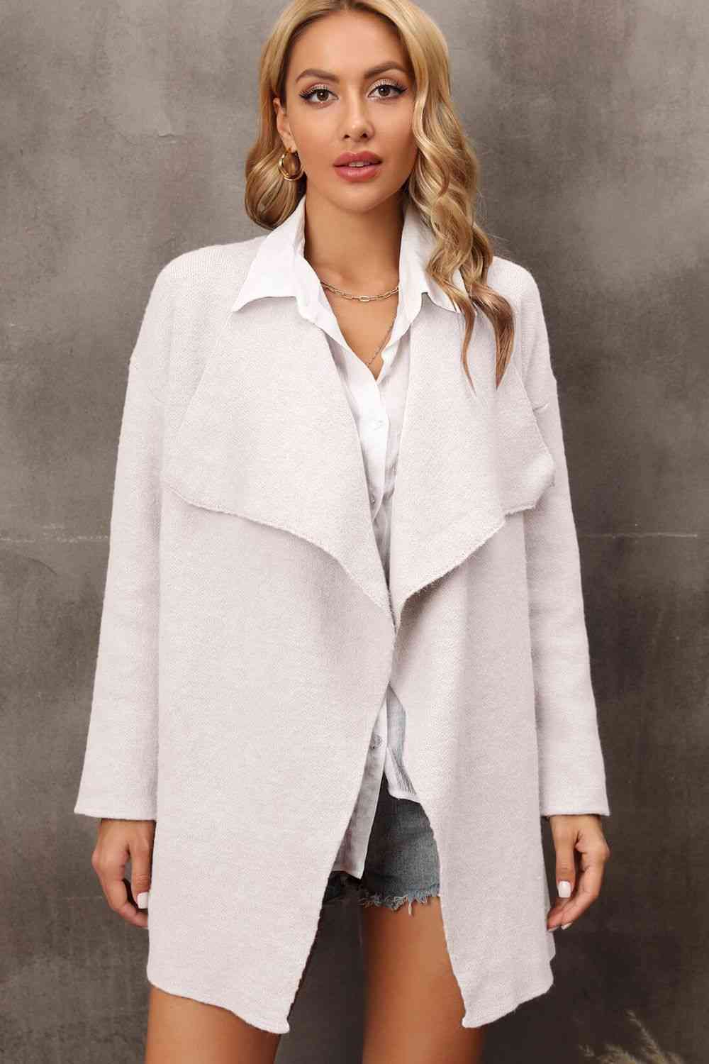 Waterfall Collar  Cardigan with Side Pockets Trendsi