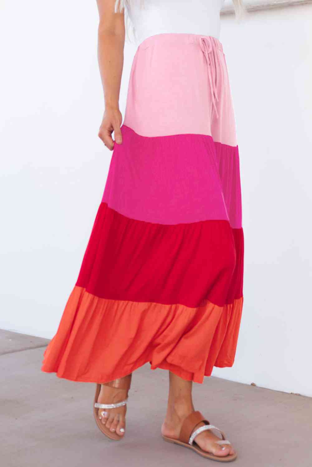 Color Block Tiered Maxi Skirt Trendsi