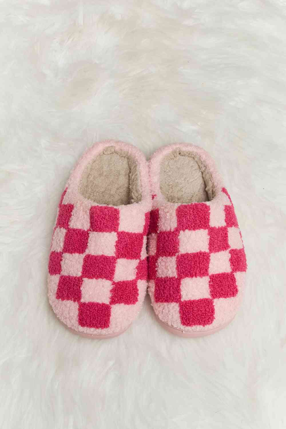 dy Checkered Print Plush Slide Slippers Trendsi