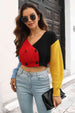 Cropped Contrast Color V- Neck Buttoned Cardigan Trendsi