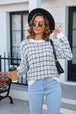 Plaid Round Neck Long Sleeve Pullover Sweater Bazaarbey