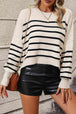 Striped Dropped Shoulder Round Neck Pullover Sweater Bazaarbey