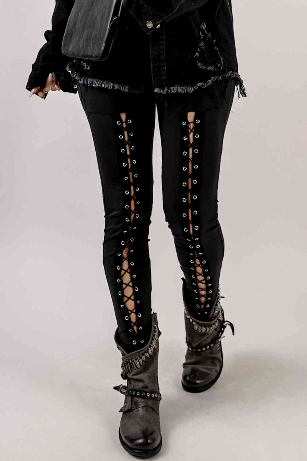 Grommet Lace Up Leggings Bazaarbey