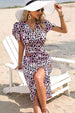 Floral Geometric  Neck Front Slit Dress -BazaarBey - www.shopbazaarbey.com