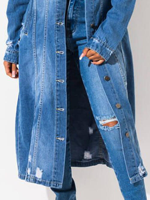 Long Sleeve Raw Hem Denim Jacket Bazaarbey