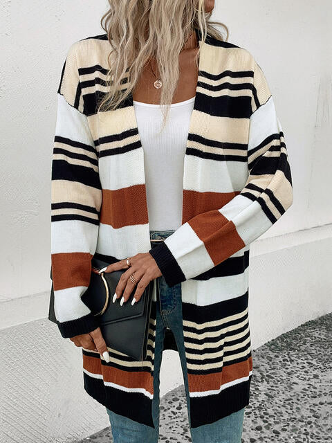 Striped  Drop Shoulder Cardigan Trendsi