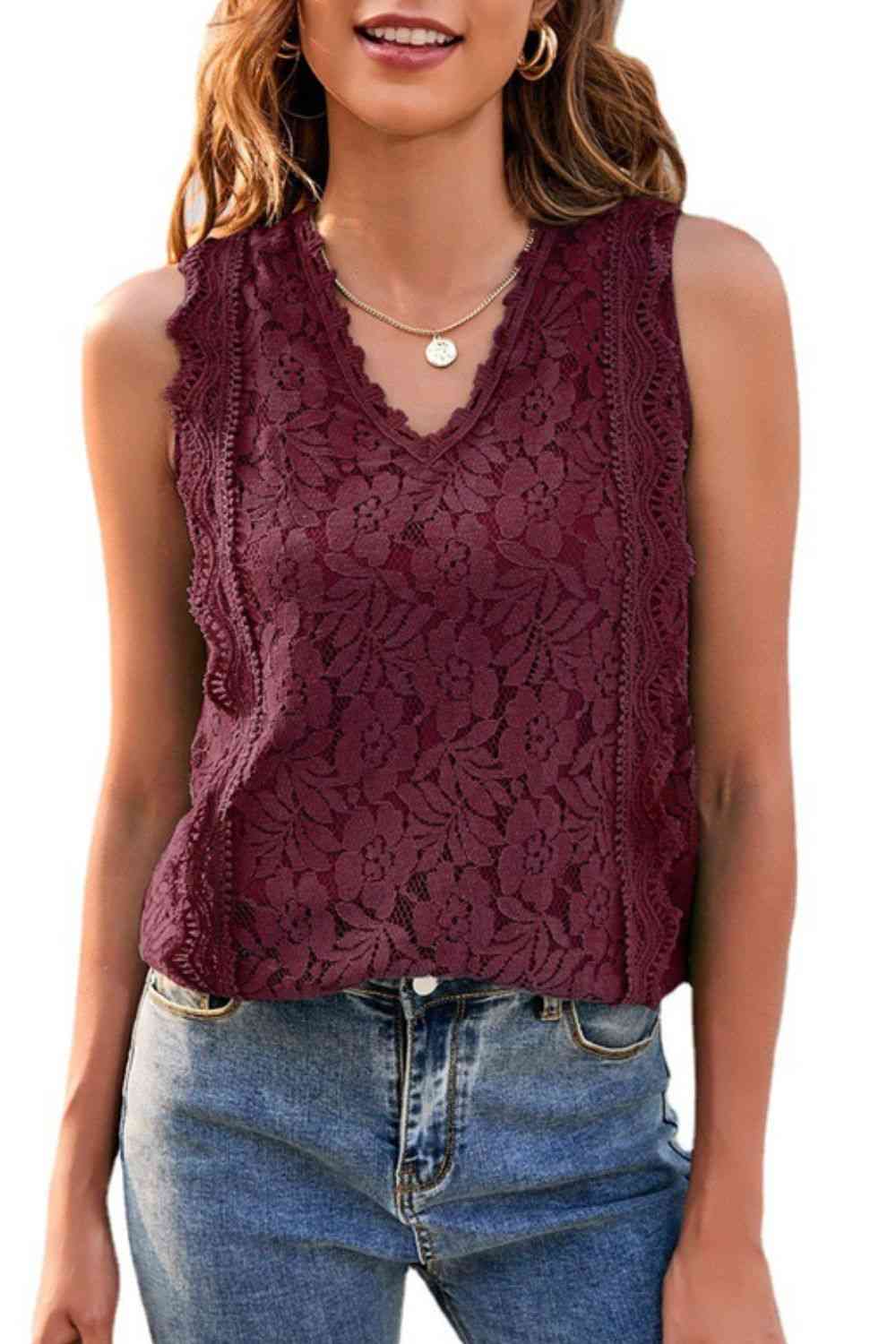 Lace V-Neck Tank Bazaarbey