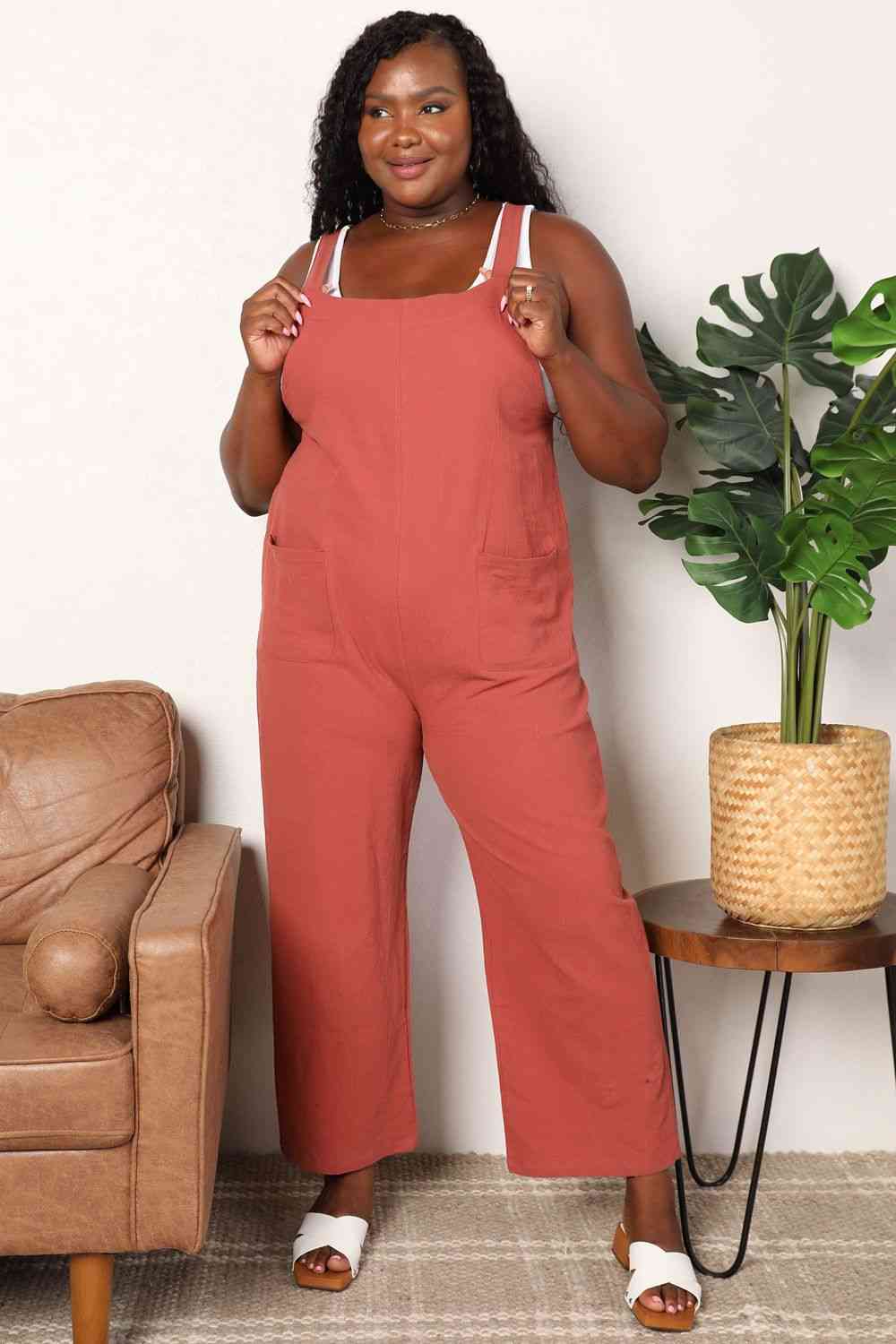 Double Take Wide Leg Overalls with Front Pockets Bazaarbey
