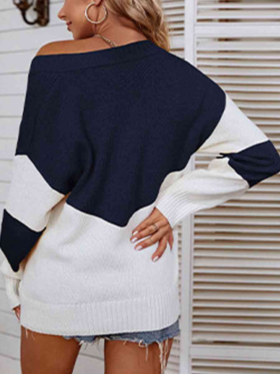 Color Block V-Neck Sweater Bazaarbey