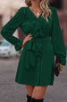 Ruffled Flounce Sleeve V-Neck Belted Dress -BazaarBey - www.shopbazaarbey.com