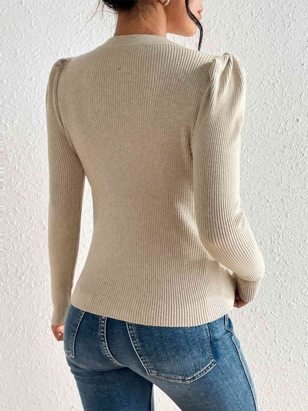 Pearl Trim Cutout Knit Top Trendsi