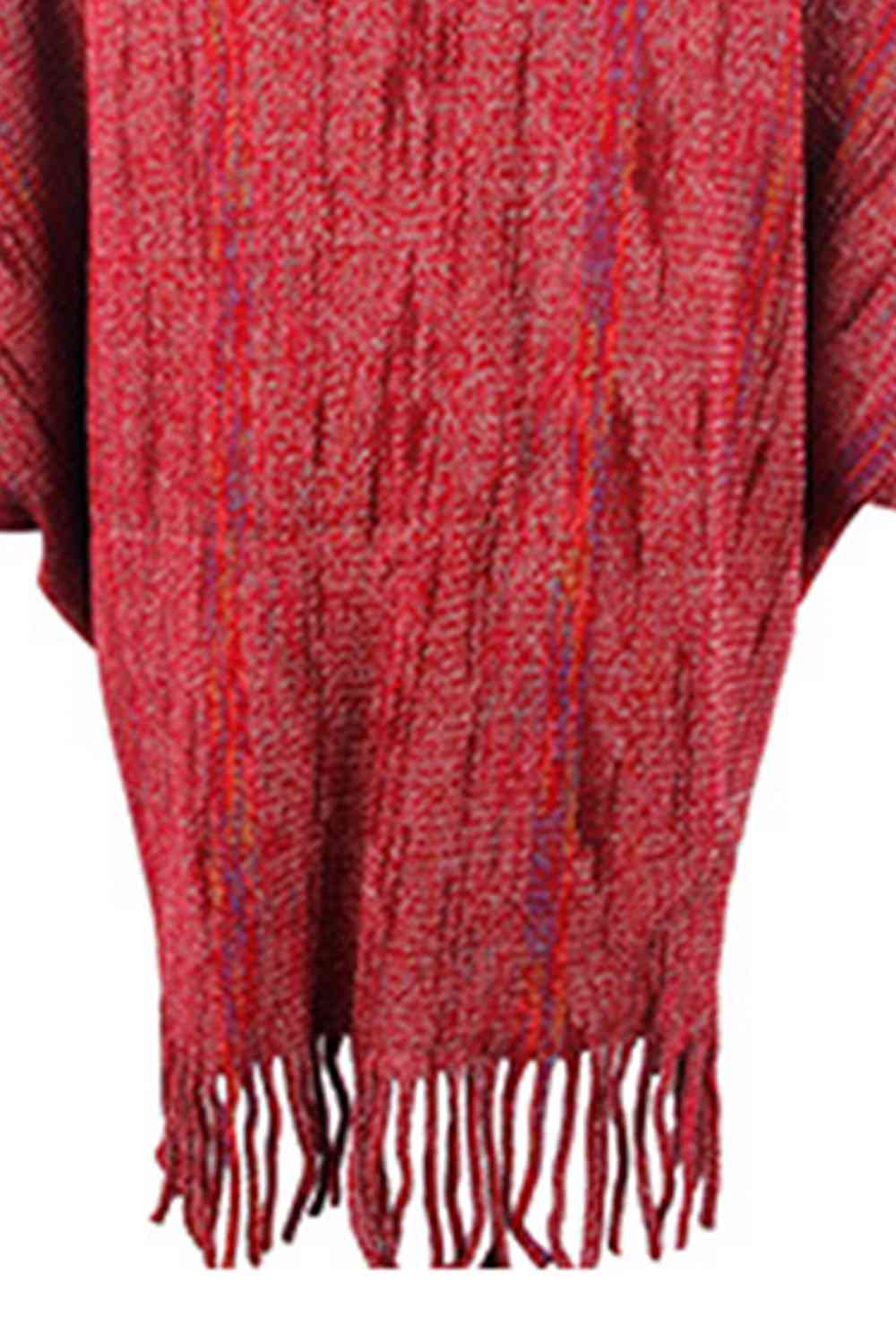 Fringe Detail Printed Poncho Bazaarbey