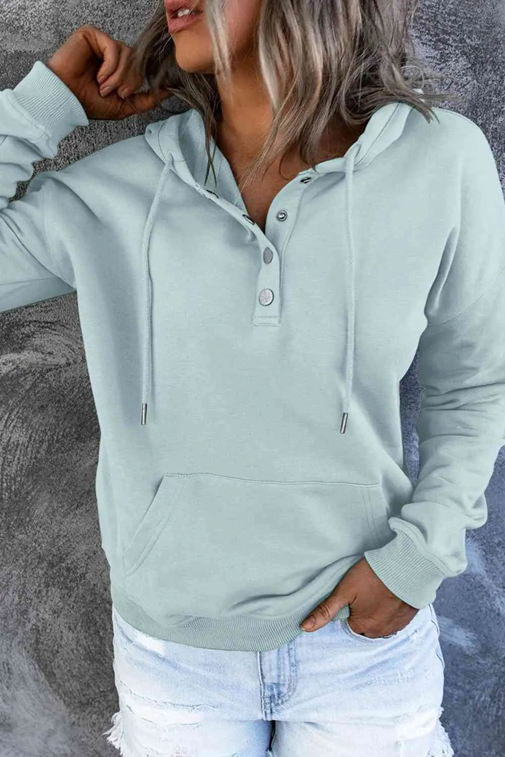 Dropped Shoulder Long Sleeve Hoodie with Pocket Trendsi