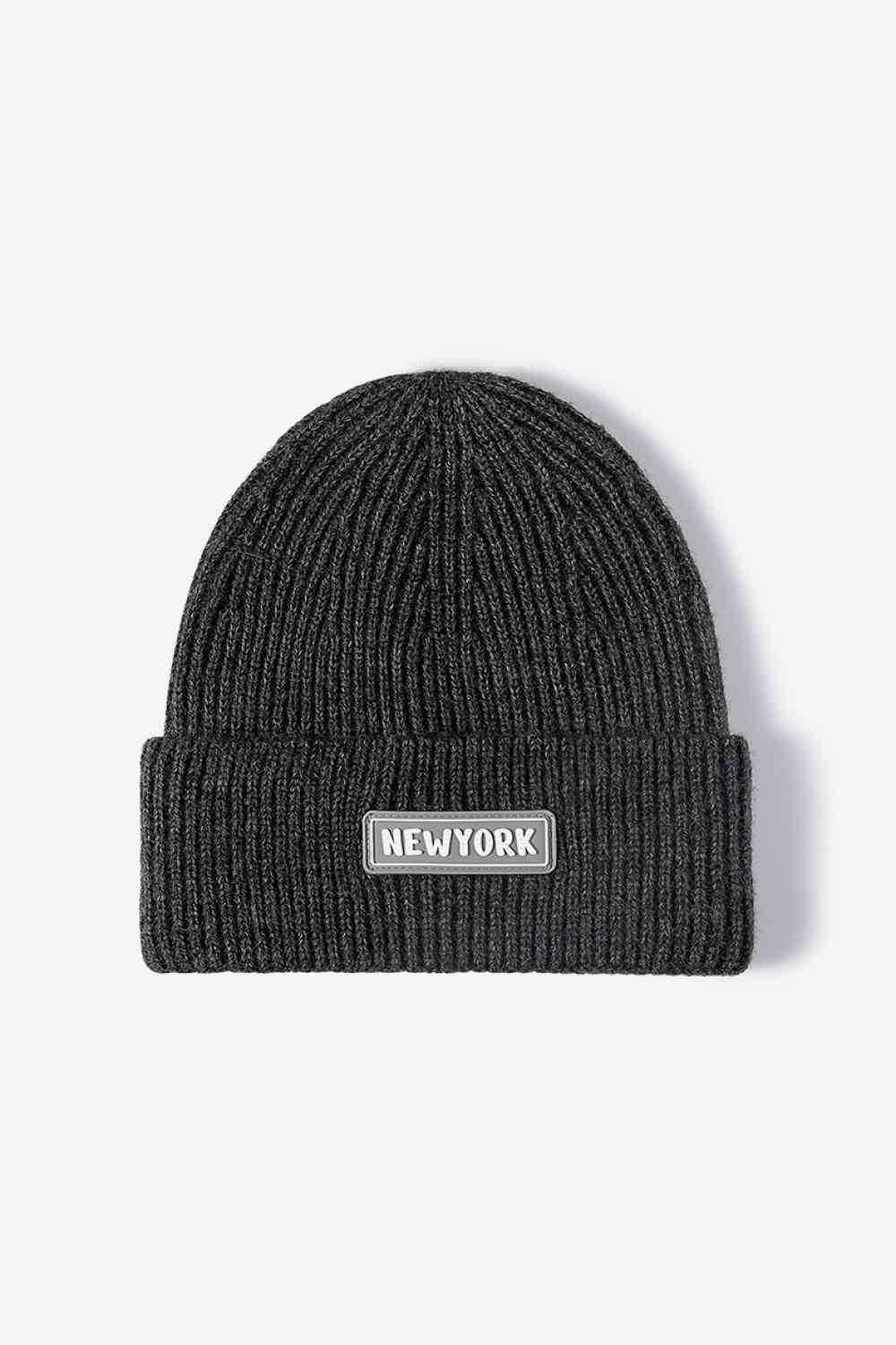 NEWYORK Patch Rib-Knit Cuffed Beanie Trendsi